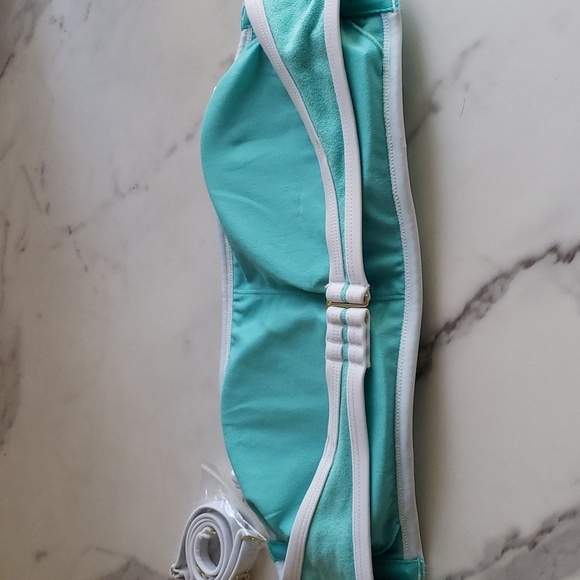 Kona Sol Turquoise Blue Terry Cloth Solid Bandeau w/Binding Bikini Top Size M # - Picture 8 of 11